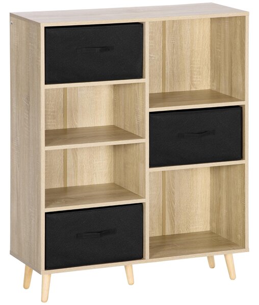 Libreria 4 Ripiani 3 Cassetti 90x30x102,5 cm in Legno e Tessuto