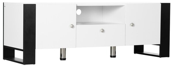 Mobile TV 2 Ante 1 Cassetto 1 Ripiano 140x43x48 cm per TV fino a 65" in Legno Truciolare Bianco e Nero