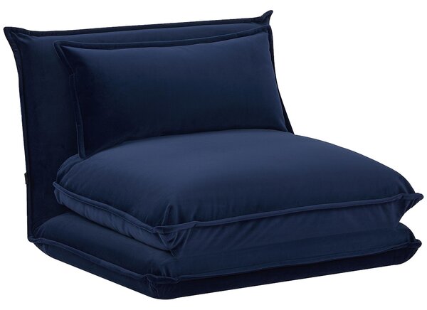 Poltrona da Pavimento 82x76x59 cm in Tessuto Effetto Velluto Blu Scuro