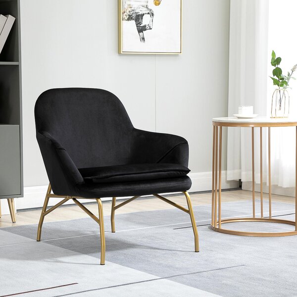 Poltrona Imbottita 74x68x77 cm in Tessuto Effetto Velluto Nero
