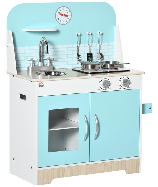 Cucina Giocattolo per Bambini 65x29x81 cm con Luci e Utensili in MDF e PP Azzurra