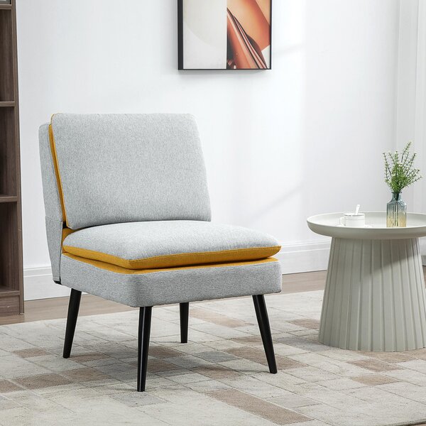 Poltroncina Imbottita 58x75x85 cm in Tessuto Grigio e Giallo