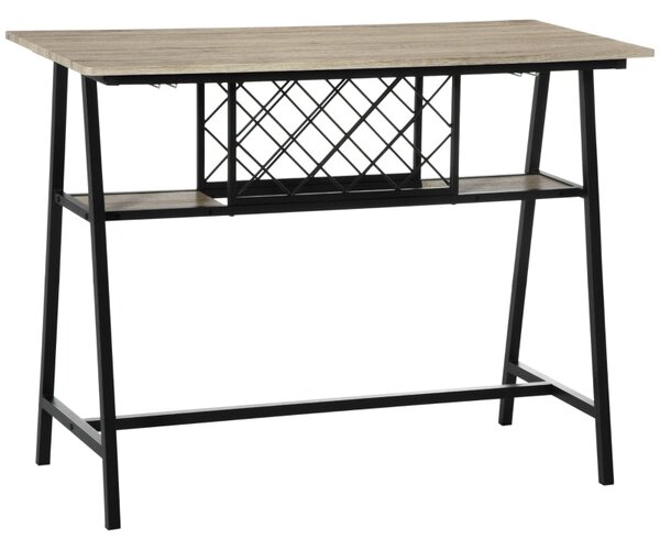 Tavolo Bar con Portabottiglie 120x60x91 cm in Truciolato e Acciaio Nero