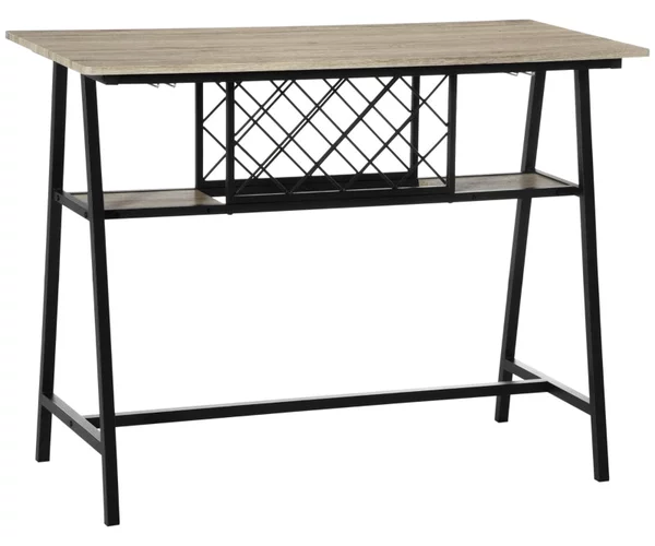 Tavolo Bar con Portabottiglie 120x60x91 cm in Truciolato e Acciaio Nero