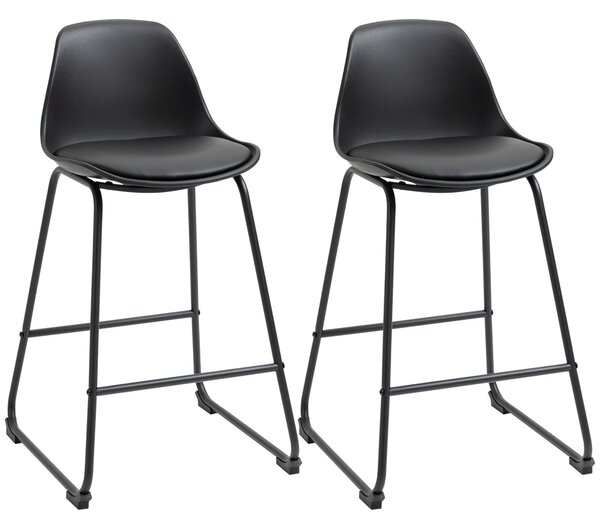 Set 2 Sgabelli con Schienale 43x43x97,5 cm Seduta Imbottita in Similpelle Nero