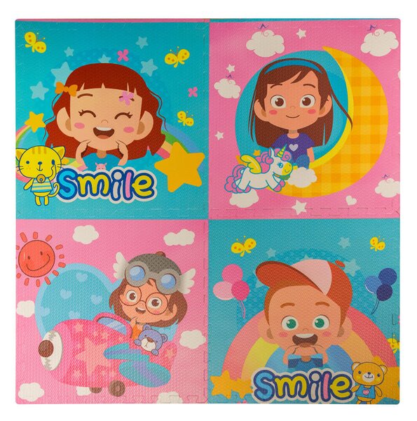 Tappeto Puzzle per Bambini 4 Pezzi 60x60 cm Smile Multicolore