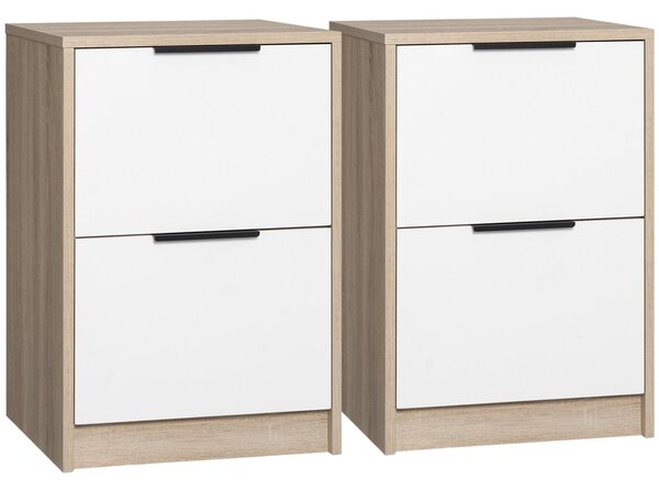 Set 2 Comodini 2 Cassetti 40x40x60 cm in Legno Truciolare Bianco