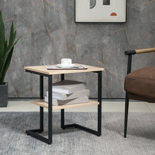 Tavolino da Caffè 45x35x48 cm con Mensola Inferiore in Acciaio e Legno
