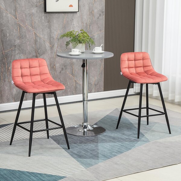 Set 2 Sgabelli con Schienale 45x47x88 cm in Poliestere Rosso