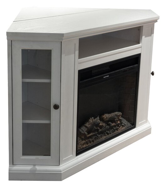 Camino Elettrico da Pavimento Effetto Fiamma 126x78x83 cm 900W/1800W in Legno Bianco