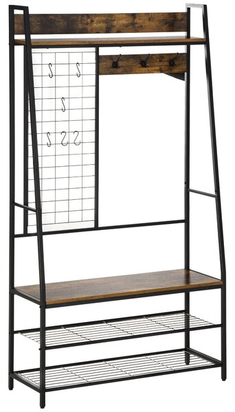 Appendiabiti da Terra 98x36x185 cm con Scarpiera e Panca in Legno e Acciaio Marrone