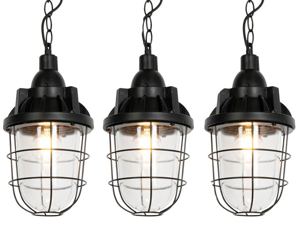 Set di 3 lampade a sospensione industriali nere - Cabin