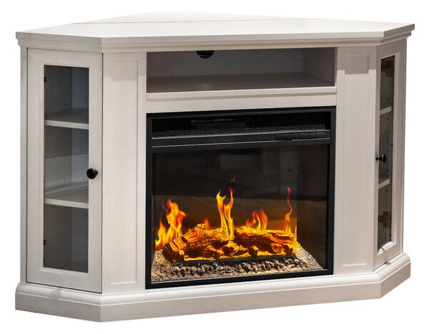 Camino Elettrico da Pavimento Effetto Fiamma 126x78x83 cm 900W/1800W in Legno Bianco