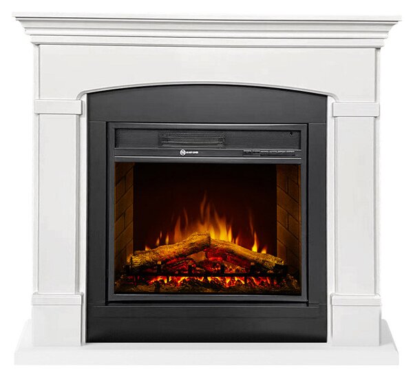 Camino Elettrico da Pavimento Effetto Fiamma 107x24x95,2 cm 900W/1800W Cornice in Legno Bianco