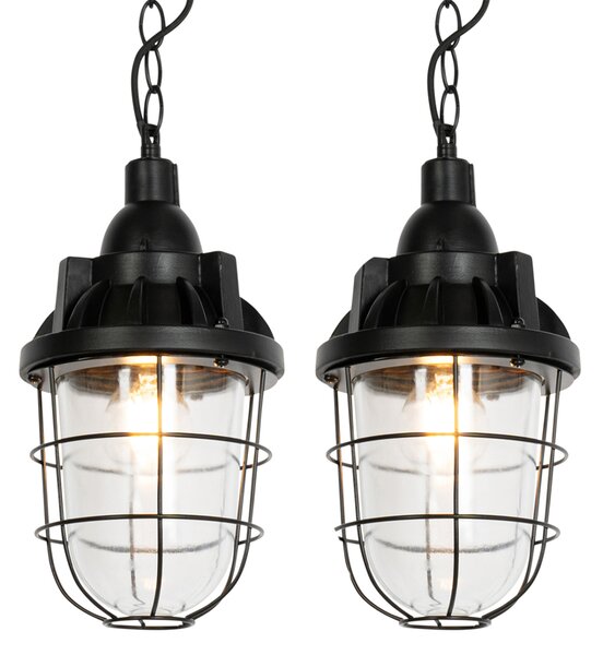 Set di 2 lampade a sospensione industriali nere - Cabin