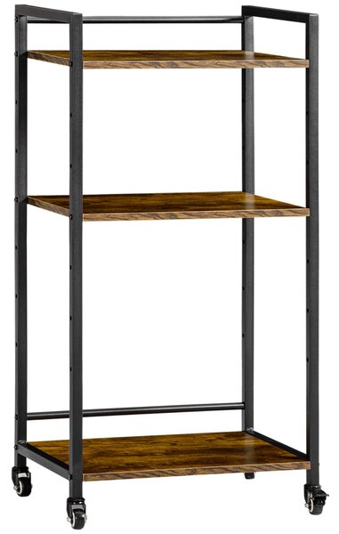 Carrello Portaoggetti 3 Ripiani 50x35x100,5 cm con Ruote in Acciaio e Truciolato Marrone