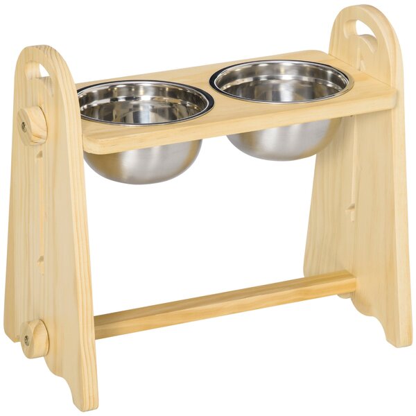 Ciotole per Cani Rialzate 49x25x41 cm in Acciaio e Legno Naturale