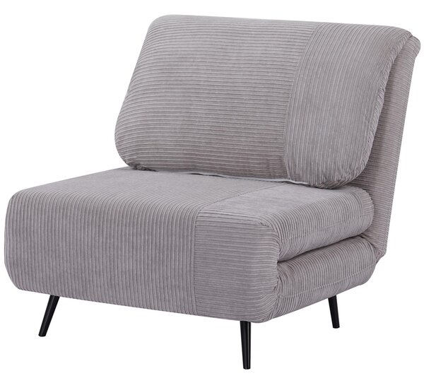 Poltrona Letto Singolo Trasformabile 82x89x83 cm in Legno e Acciaio Tessuto Velluto a Coste Grigio