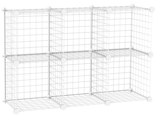 Scarpiera Modulare 94x32x94 cm 6 Cubi in Plastica e Acciaio Bianco