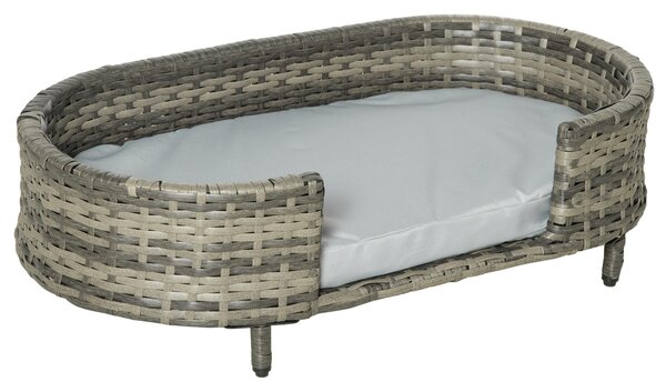 Cuccia per Cani 74x42x21 cm con Cuscino in Rattan PE Marrone e Grigio