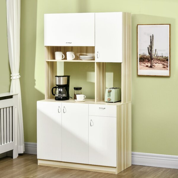 Mobile Buffet per Cucina 102x48x180 cm in Truciolato Bianco e Legno