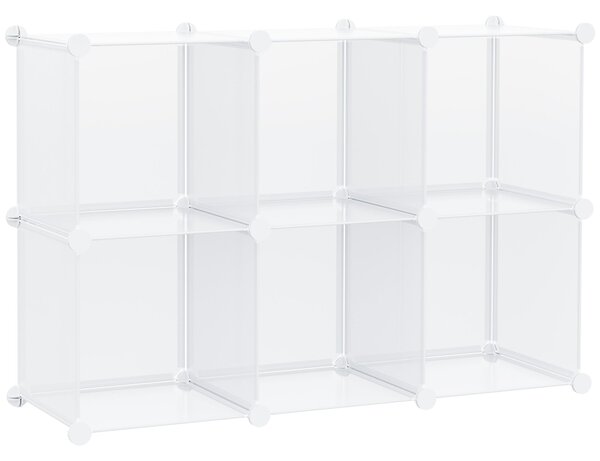 Scarpiera Modulare 94,5x32x162 cm 6 Cubi in Plastica e Acciaio Trasparente