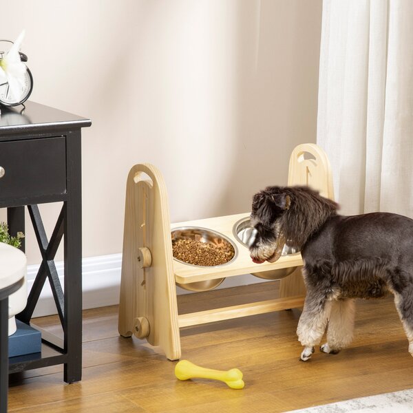 Ciotole per Cani Rialzate 49x25x41 cm in Acciaio e Legno Naturale