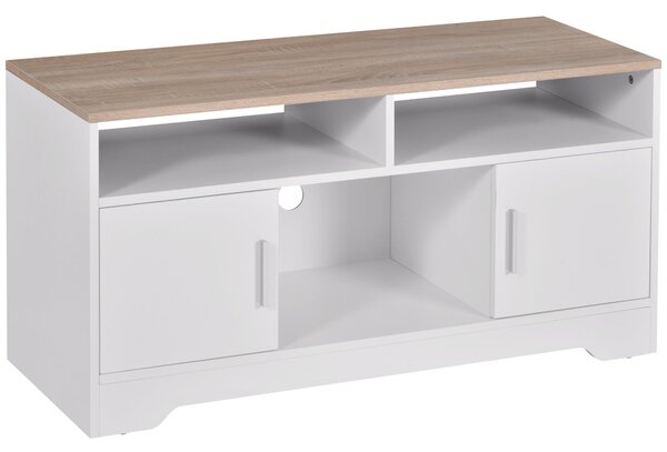 Mobile TV 3 Scomparti 2 Ante 105x40x52 cm per TV fino a 42" in Truciolato Bianco e Legno