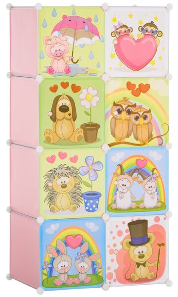 Scarpiera Modulare 74x47x144 cm 8 Cubi in Plastica e Acciaio Rosa