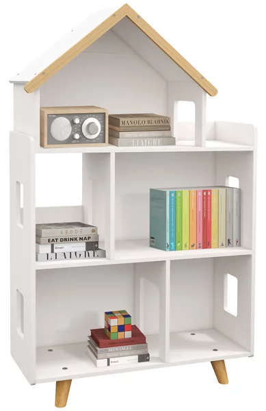 ZONEKIZ Libreria per Bambini 3-6 Anni a 3 Livelli per Libri e Giochi, in MDF e Legno di Pino, 65x25x108.5 cm, Bianco|Aosom