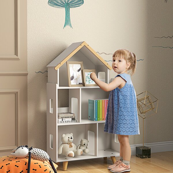ZONEKIZ Libreria per Bambini 3-6 Anni a 3 Livelli per Libri e Giochi, in MDF e Legno di Pino, 65x25x108.5 cm, Bianco|Aosom