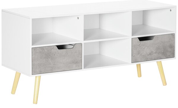 Mobile TV 4 Scomparti 2 Cassetti 117x39x56,7 cm per TV fino a 50" in Truciolato Bianco e Grigio Chiaro