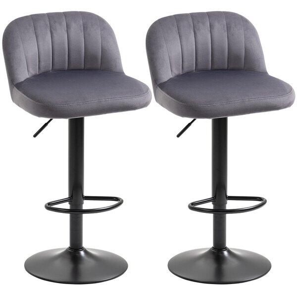 Set 2 Sgabelli Bar 43x45x81-101 cm con Schienale e Poggiapiedi in Poliestere Grigio