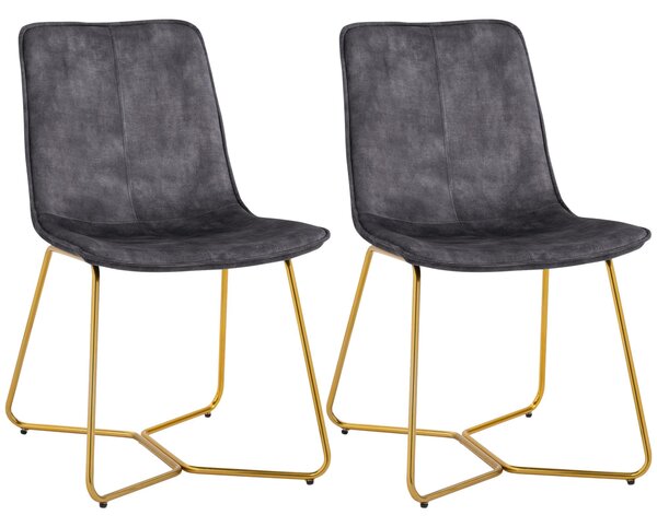 Set 2 Sedie da Soggiorno 49x61,5x85 cm in Tessuto Effetto Velluto Grigio
