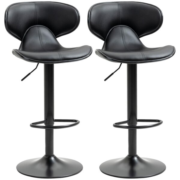 Set 2 Sgabelli Bar 45,5x46x89,5-109,5 cm con Schienale e Poggiapiedi e Similpelle Nero