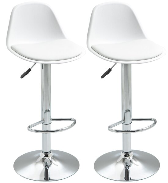 Set 2 Sgabelli Bar 40x42x82-104 cm con Schienale e Poggiapiedi in Similpelle Bianco