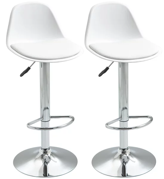 Set 2 Sgabelli Bar 40x42x82-104 cm con Schienale e Poggiapiedi in Similpelle Bianco