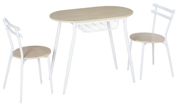 Set Tavolo e 2 Sedie da Giardino in MDF e Acciaio Bianco e Legno