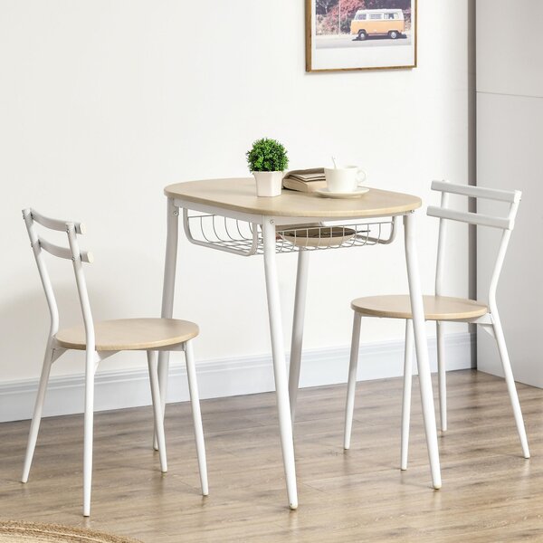 Set Tavolo e 2 Sedie da Giardino in MDF e Acciaio Bianco e Legno