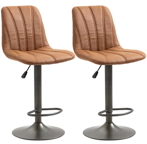 Set 2 Sgabelli Imbottiti 45x54x96-117 cm in Acciaio e Similpelle Marrone e Grigio