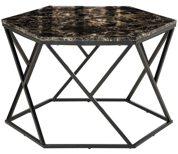 Tavolino da Salotto 81x70x51,2 cm Piano Effetto Marmo in MDF e Acciaio Nero