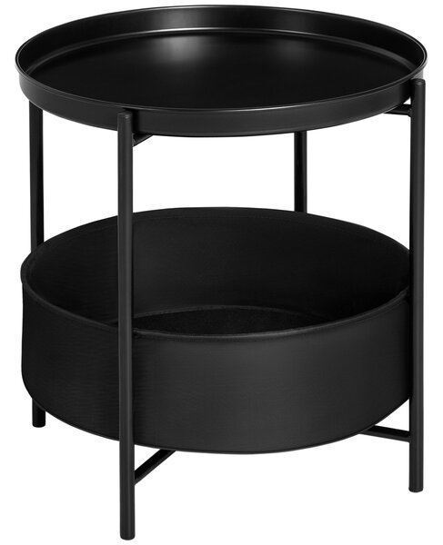 Tavolino da Caffè Ø46x48 cm in Acciaio con Cestino in Tessuto Nero