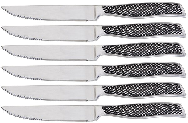 Set 6 Coltelli da Tavola Lama Seghettata in Acciaio Inox Rambo
