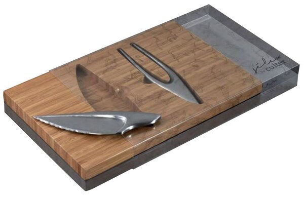 Tagliere in Legno di Bamboo con Posate per Carne