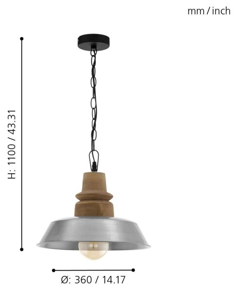 Eglo 33024 - Lampadario a sospensione con catena RIDDLECOMBE 1xE27/60W/230V