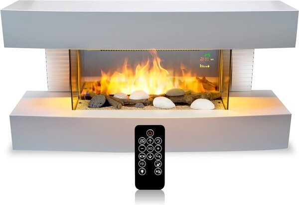 Camino elettrico - Camino decorativo a focolare aperto - Arredamento per il soggiorno - Funzione di riconoscimento della finestra - 81 x 22 x 41 cm - Bianco