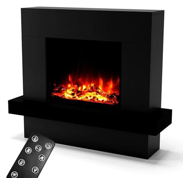 Camino elettrico da parete, decorativo, per creare un'atmosfera accogliente. Include decorazioni in legno. Dimensioni: 114x97x32 cm. Colore: nero