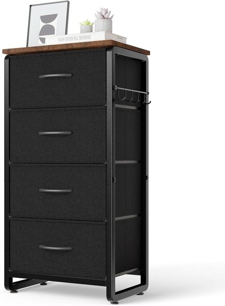Mobiletto contenitore con cassetti - Comodino compatto - Organizzazione del soggiorno - Struttura in metallo robusta - Altezza 82 cm - Colore nero