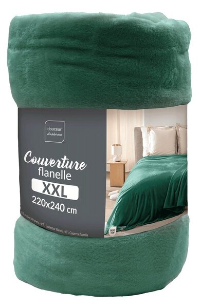 Coperta verde in microflanella 220x240 cm Flanou – douceur d'intérieur