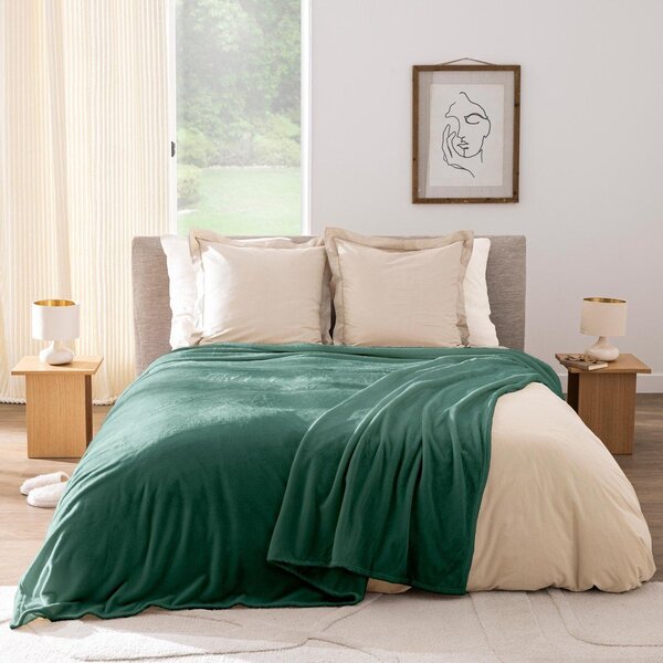 Coperta verde in microflanella 220x240 cm Flanou – douceur d'intérieur